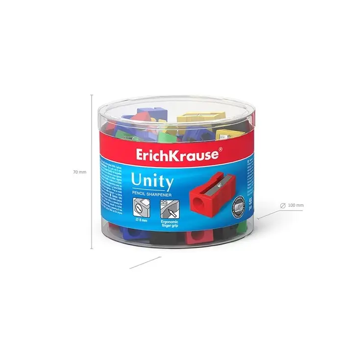 Точилка ErichKrause Unity, 1 отверстие диаметром 8 мм, МИКС Точилка ErichKrause Unity, 1 отверстие диаметром 8 мм, МИКС
