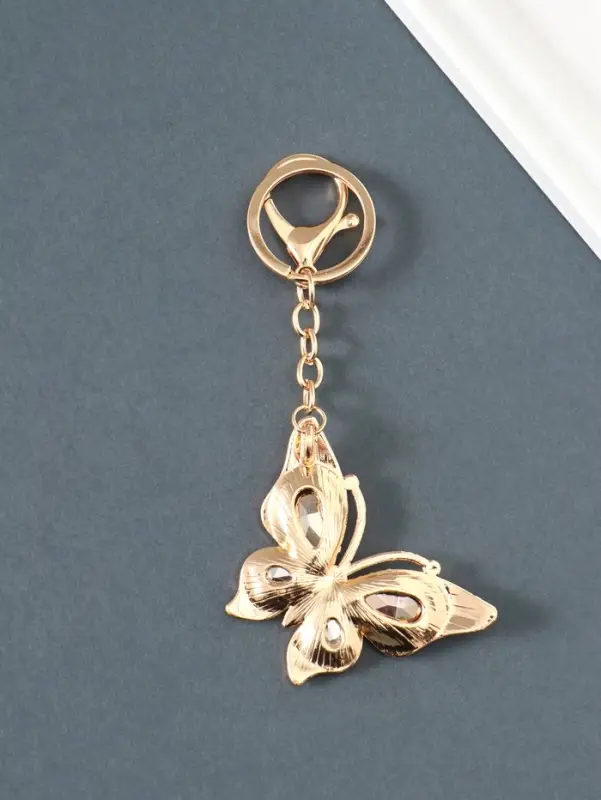 Брелок металл, стразы на карабине "Бабочка" передивается 4,7х6,4х0,8 см