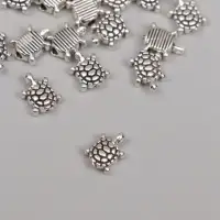 Бусины металл для творчества "Маленькая черепашка" серебро набор 15 шт