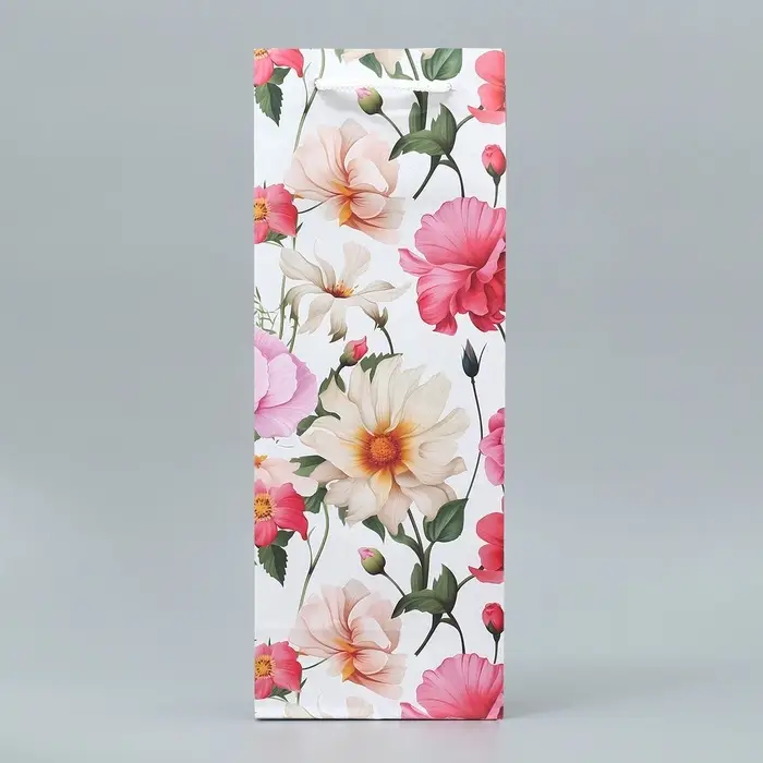 Пакет подарочный под бутылку, упаковка, «Цветы», 36 х 13 х 10 см Пакет подарочный под бутылку, упаковка, «Цветы», 36 х 13 х 10 см