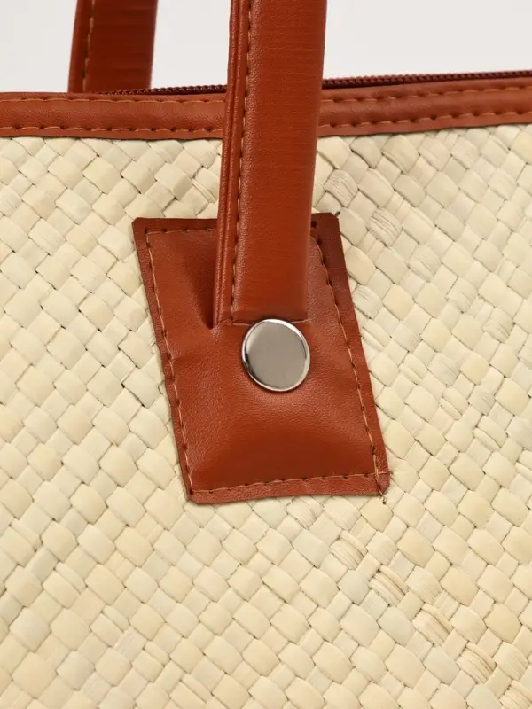 Сумка плетёная на молнии из пандана, 41&times;16&times;50 см, бежево-коричневая