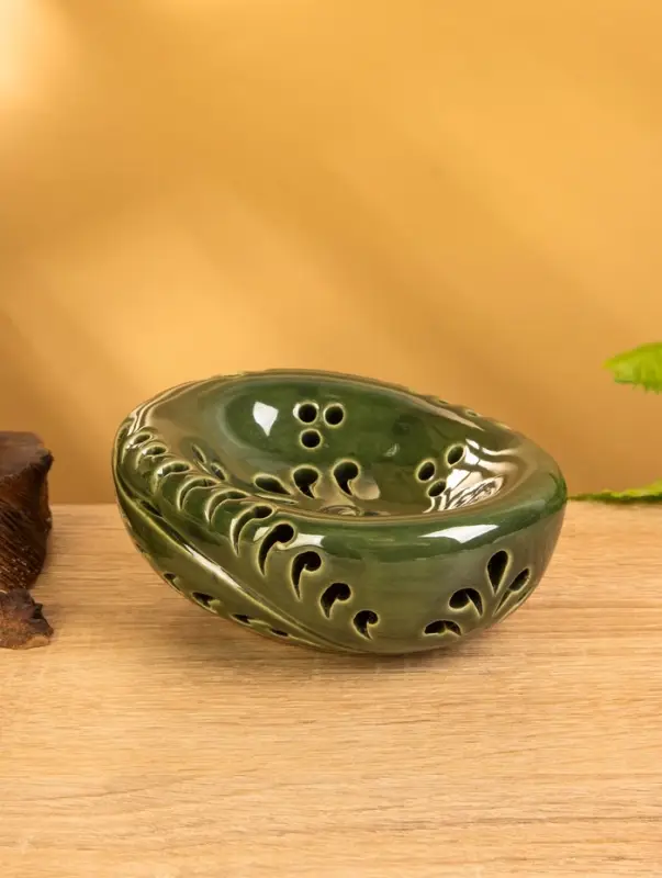 Мыльница «Цветочный узор», 13×5.5×10.5 см, керамика, зелёная