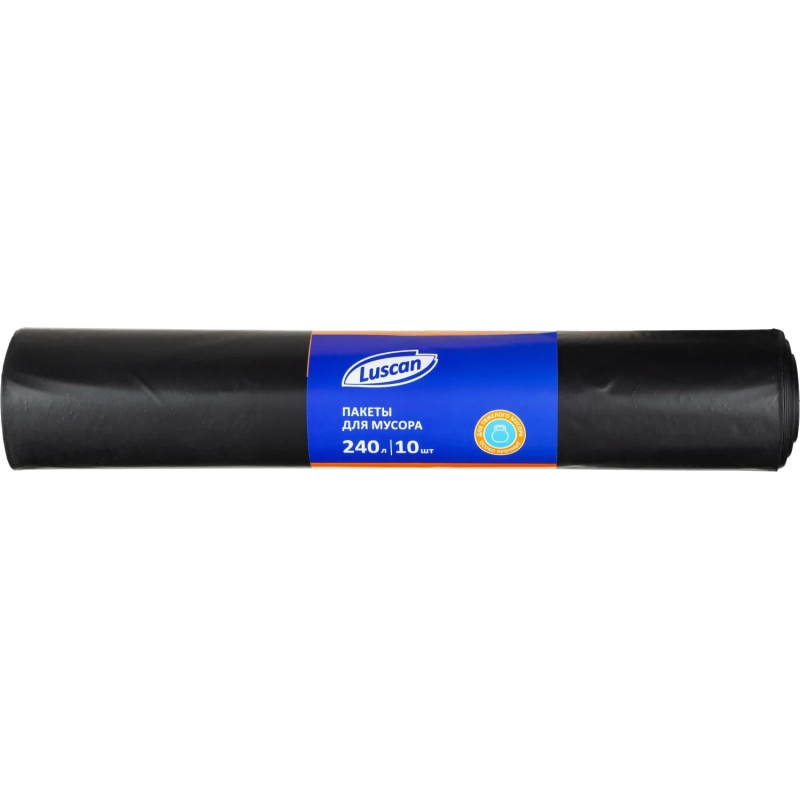 Мешки для мусора ПВД 240л 100мкм 10шт/рул черные 90x135см  Luscan