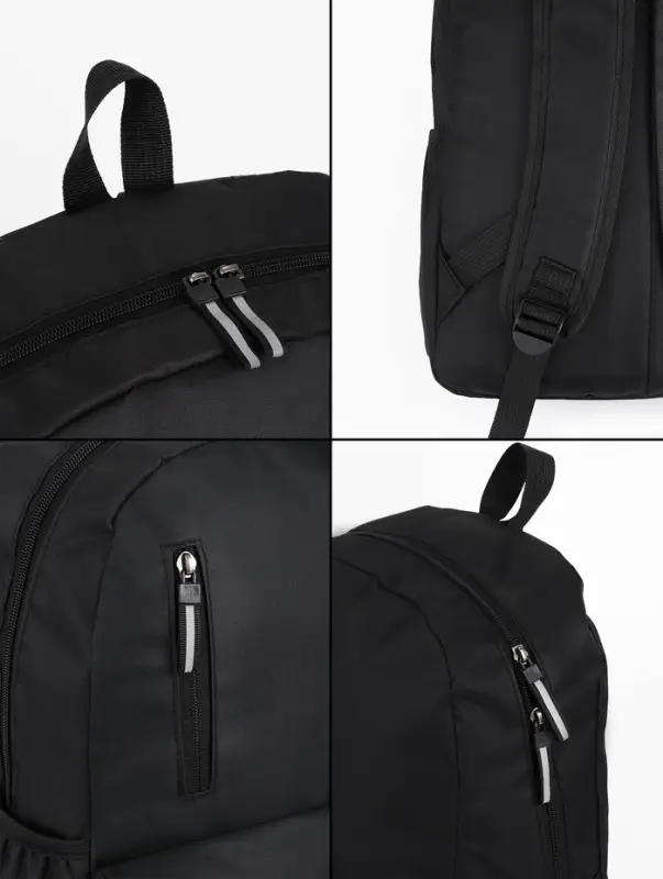 Рюкзак школьный, однотонный, 4 кармана, 30&times;12&times;43 см, чёрный