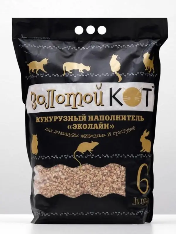 Наполнитель кукурузный "Золотой кот", 6 л