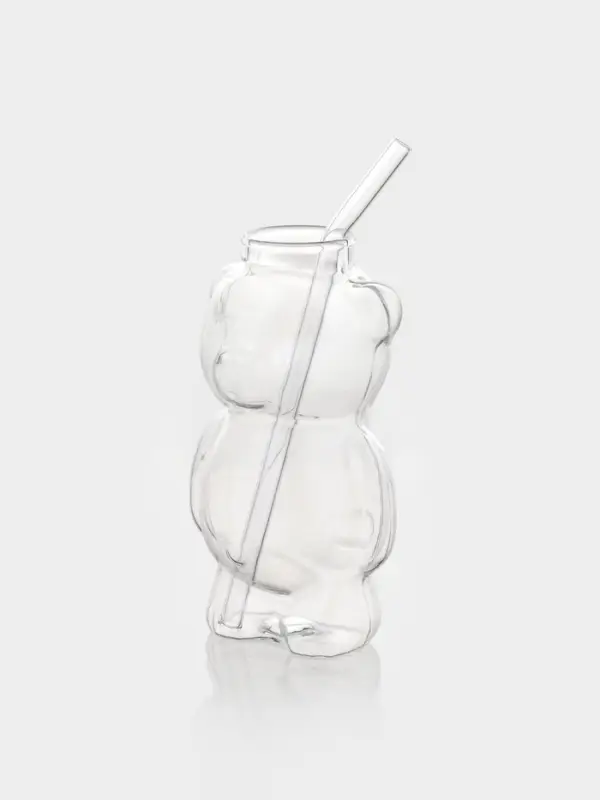 Стакан с трубочкой ToyBear, 340 мл, 9&times;14 см, стекло, прозрачный