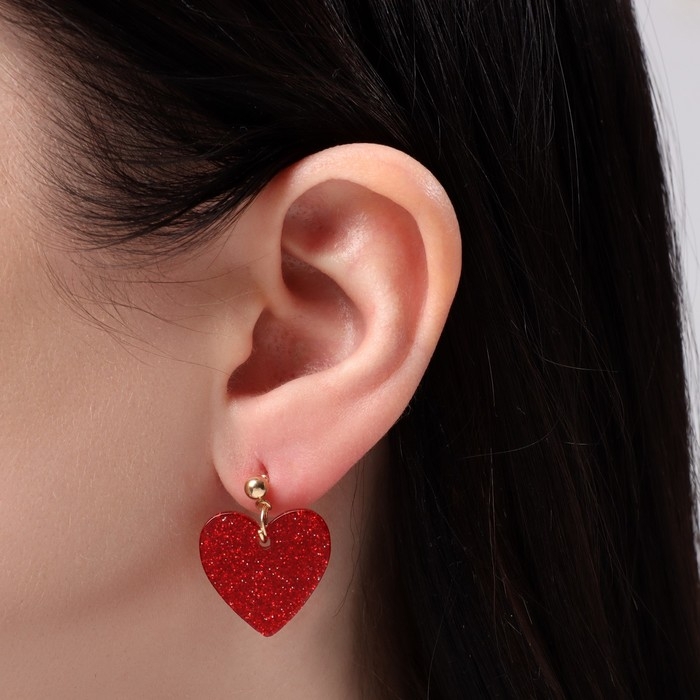 Серьги набор 3 пары LOVE сердечки, цвет бело-красный в золоте Серьги набор 3 пары LOVE сердечки, цвет бело-красный в золоте