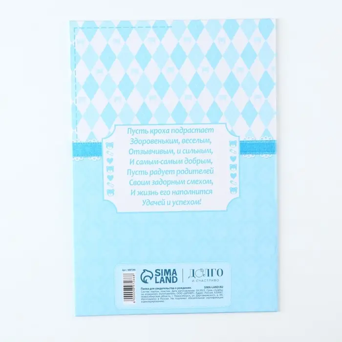 Папка под свидетельство о рождении мальчика  Папка под свидетельство о рождении мальчика "Бант", А5
