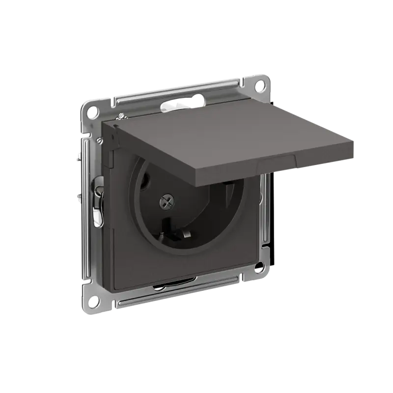 ATLASDESIGN РОЗЕТКА с заземл. со шторками с крышкой, 16А, IP20, механизм, БАЗАЛЬТ