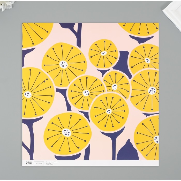 Бумага для скрапбукинга Бумага для скрапбукинга "Жёлтые цветы" плотность 180 гр набор 5 шт 30,5х32 см