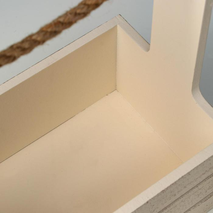 Кашпо деревянное 25.5×15×28 см "Прованс", ручка канат, бежевый