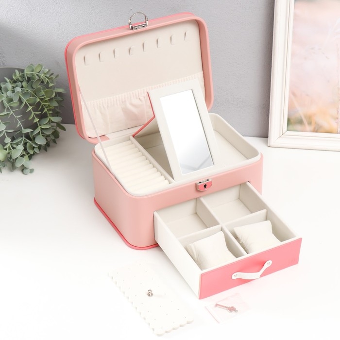 Шкатулка кожзам для украшений Шкатулка кожзам для украшений "Шейла" розовая с коралловым 25,5х18,5х14 см