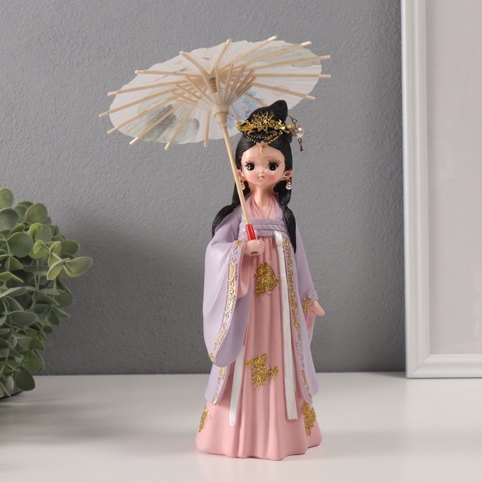 Сувенир полистоун  Сувенир полистоун "Девочка в кимоно с зонтиком" розово-сиреневый 9х12х25 см