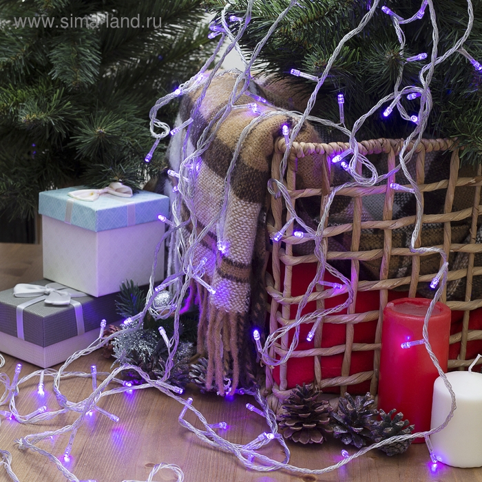 Гирлянда «Нить» 10 м, IP20, прозрачная нить, 100 LED, свечение фиолетовое, 8 режимов, 220 В Гирлянда «Нить» 10 м, IP20, прозрачная нить, 100 LED, свечение фиолетовое, 8 режимов, 220 В