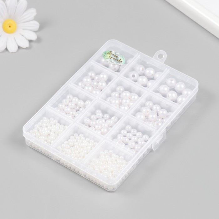 Бусины в шкатулке Бусины в шкатулке "Жемчужные" 12 делений 10х13,5х1,8 см