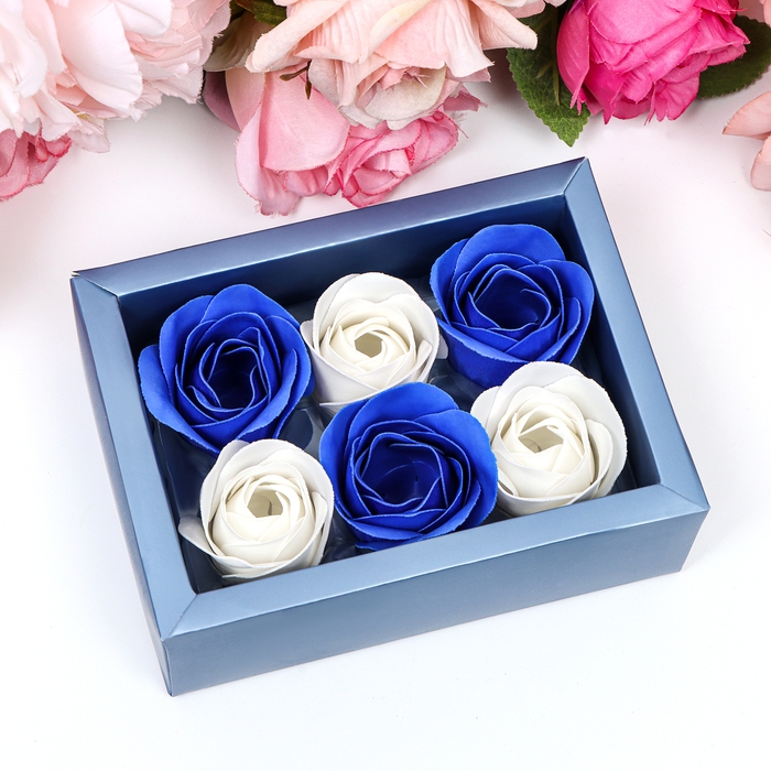 Мыльные розочки, белые и синие, набор 6 шт. Мыльные розочки, белые и синие, набор 6 шт.
