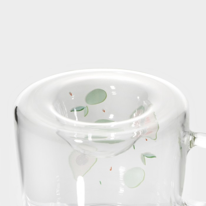 Кружка стеклянная с деревянной крышкой «Авокадо», 350 мл, рисунок МИКС Кружка стеклянная с деревянной крышкой «Авокадо», 350 мл, рисунок МИКС