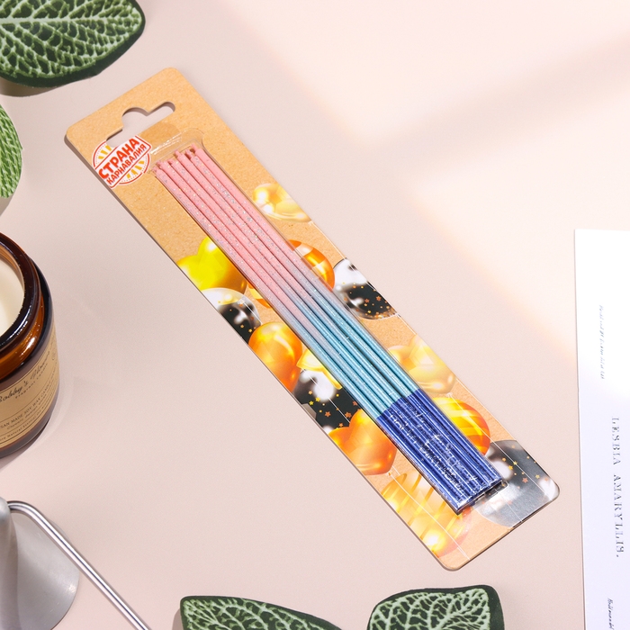 Набор свечей в торт, 6 штук Набор свечей в торт, 6 штук "Happy", 17 см, розовый с голубым