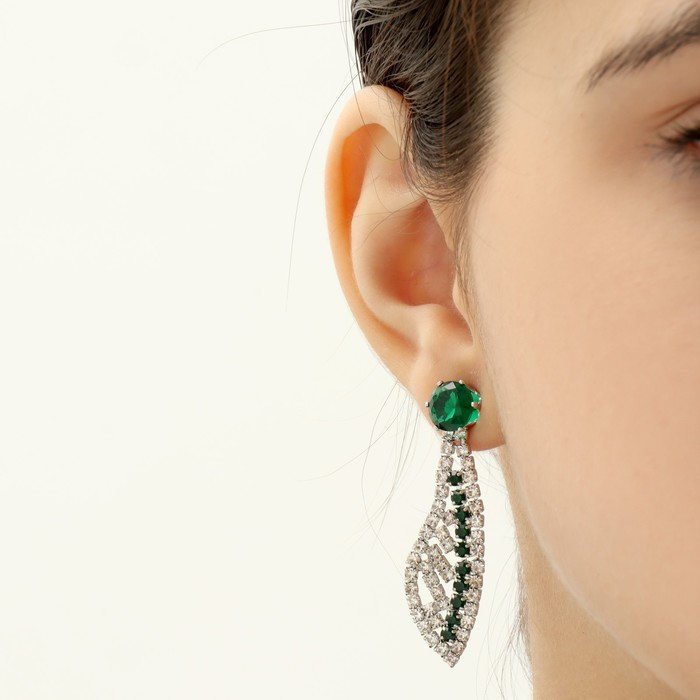 Набор 2 предмета: серьги, колье «Феникс» изгиб, цвет бело-изумрудный в серебре, 35 см Набор 2 предмета: серьги, колье «Феникс» изгиб, цвет бело-изумрудный в серебре, 35 см