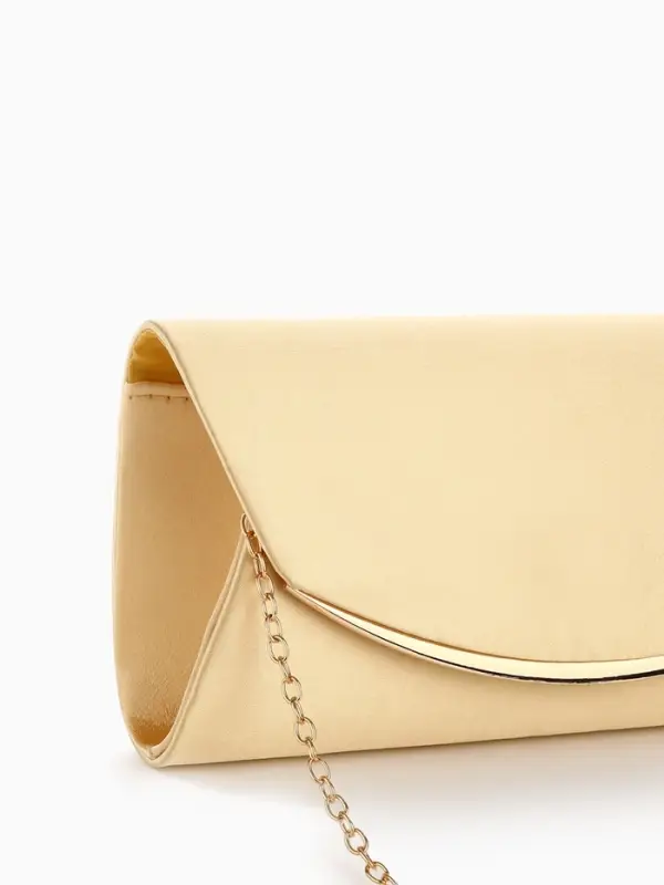 Сумка-клатч женская вечерняя на магните, на золотистой цепочке, однотонная, бежевая