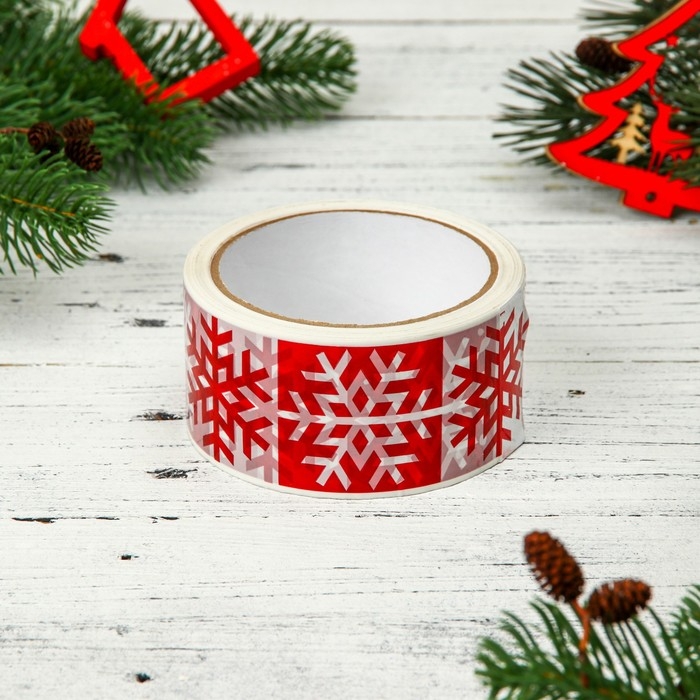 Скотч новогодний с логотипом  Скотч новогодний с логотипом "Снежинки" 48*45м 45мкм