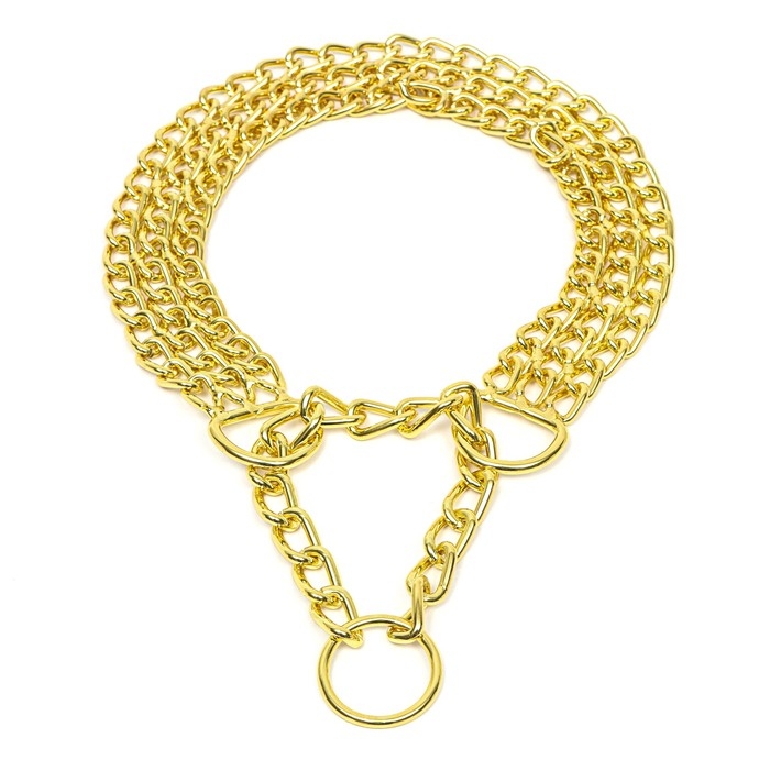 Ошейник - полуудавка металлический трехрядный, 50 см, толщина проволоки 2,5 мм, золотистый Ошейник - полуудавка металлический трехрядный, 50 см, толщина проволоки 2,5 мм, золотистый