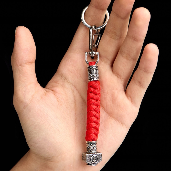 Брелок - темляк для ножа  Брелок - темляк для ножа "Руна Тейваз" из паракорда, красный, 13 см