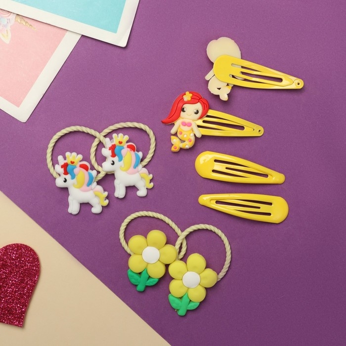 Набор для волос Набор для волос "Ванилька" (4 резинки, 4 невидимки) русалочки, жёлтый