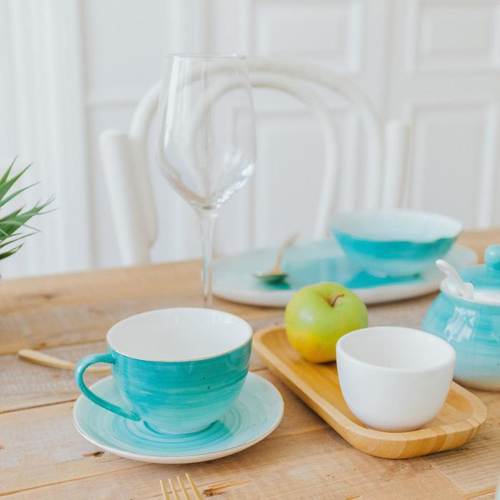 Чайная пара фарфоровая Доляна «Млечный путь», 2 предмета: чашка 220 мл, блюдце d=13,5 см, цвет бирюзовый Чайная пара фарфоровая Доляна «Млечный путь», 2 предмета: чашка 220 мл, блюдце d=13,5 см, цвет бирюзовый