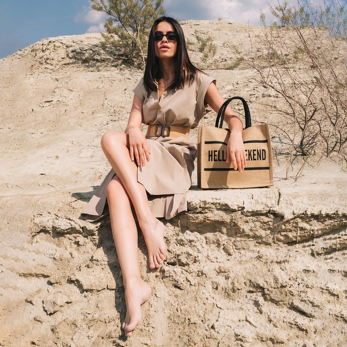 Шопер на пуговице, цвет бежевый Шопер на пуговице, цвет бежевый