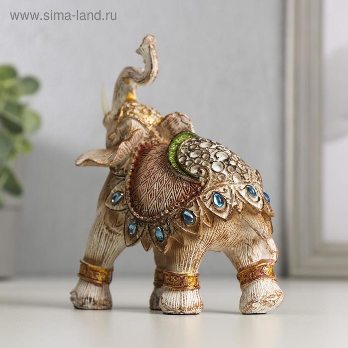 Сувенир полистоун Сувенир полистоун "Слон в бежевой попоне с сапфирами" МИКС 13,5х11,5х6,5 см