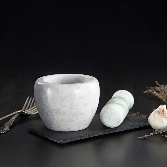 Ступка с пестиком из камня Доляна «Мрамор», 10×8 см, цвет белый Ступка с пестиком из камня Доляна «Мрамор», 10×8 см, цвет белый