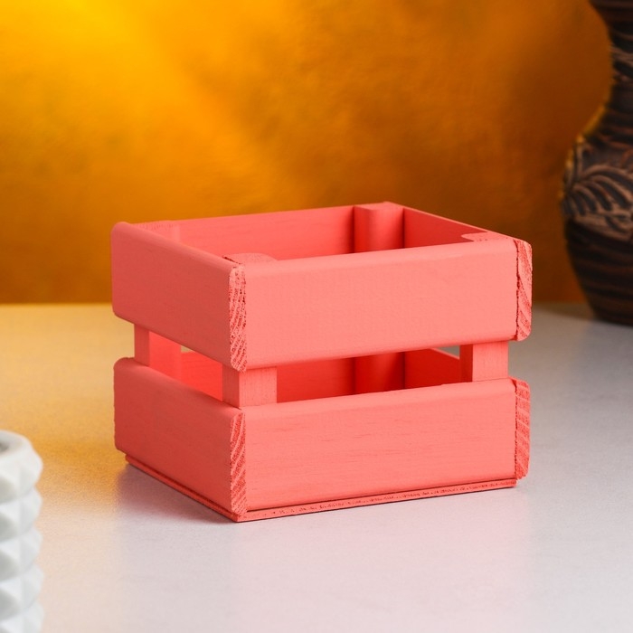 Кашпо деревянное 12×11×9 см  Кашпо деревянное 12×11×9 см "Однушка Лайт", двухреечное, розовый светлый Дарим Красиво