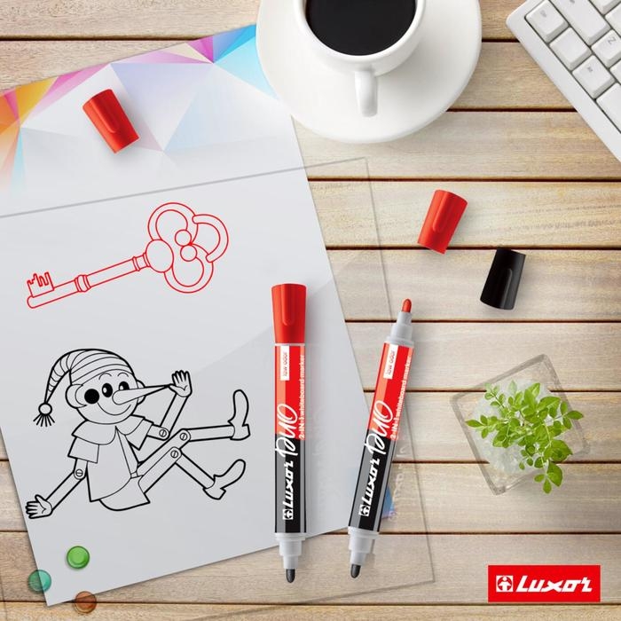 Маркер для белых досок Luxor Duorite, 1-3 мм, двусторонний, пулевидный, чёрный/красный Маркер для белых досок Luxor Duorite, 1-3 мм, двусторонний, пулевидный, чёрный/красный