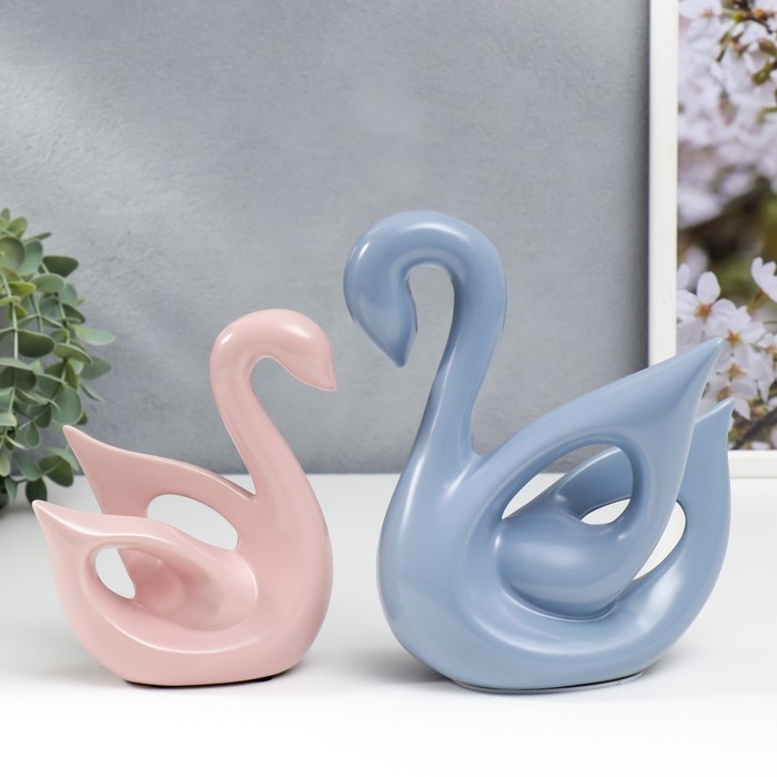 Сувенир керамика Сувенир керамика "Лебеди голубой и розовый" матовый набор 2 шт 14х6х15 15х20х20 см