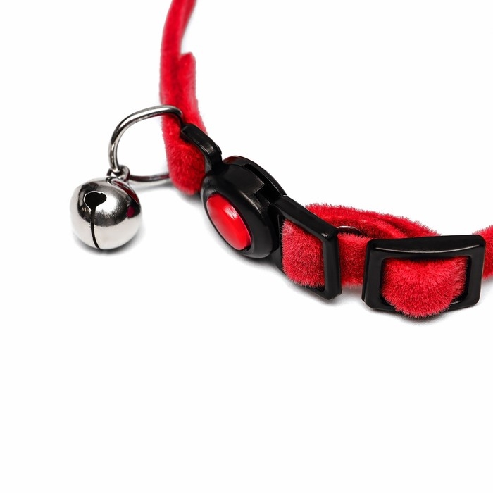 Ошейник кошачий мягкий с бубенчиком, 30 х 1 см, текстиль, красный Ошейник кошачий мягкий с бубенчиком, 30 х 1 см, текстиль, красный