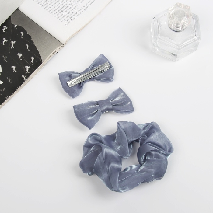 Набор для волос Набор для волос "Фелиция" (резинка 7 см, 2 зажима 6,5 см) классика, серый