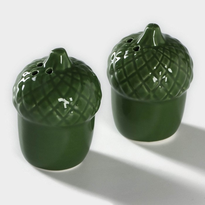 Набор для специй Доляна «Лист», 3 предмета: солонка 80 мл, перечница 80 мл, подставка, цвет зелёный Набор для специй Доляна «Лист», 3 предмета: солонка 80 мл, перечница 80 мл, подставка, цвет зелёный