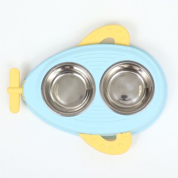 Миска металлическая двойная на пластиковом основании 34 х 28 х 5 см, голубая Миска металлическая двойная на пластиковом основании 34 х 28 х 5 см, голубая