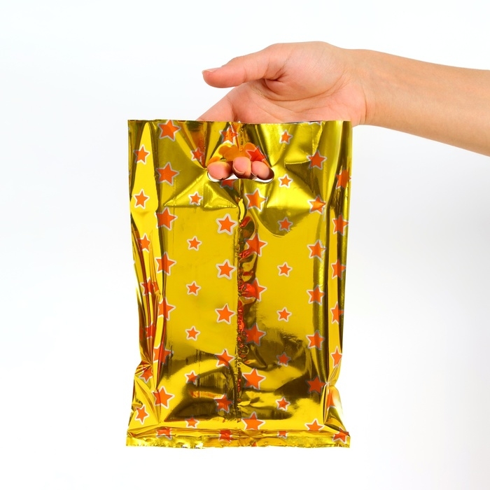 Набор подарочных пакетов, металлизированныей,  Набор подарочных пакетов, металлизированныей, "Звездочки" золотой 17х25 см , 20 микрон 10 шт набор