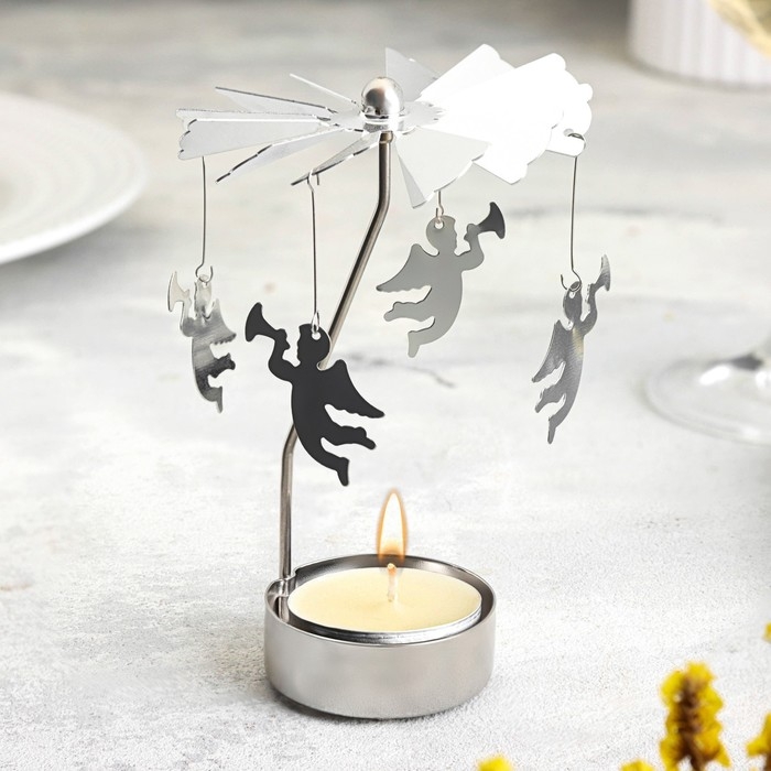 Свеча вращающаяся Свеча вращающаяся "Карусель с ангелами", серебрянная, металл