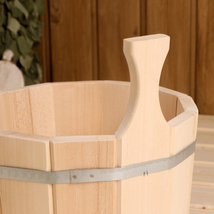 Шайка-ушат, бадья из липы, 5 л, одноручная, нержавеющий обруч, Шайка-ушат, бадья из липы, 5 л, одноручная, нержавеющий обруч, "Добропаровъ"