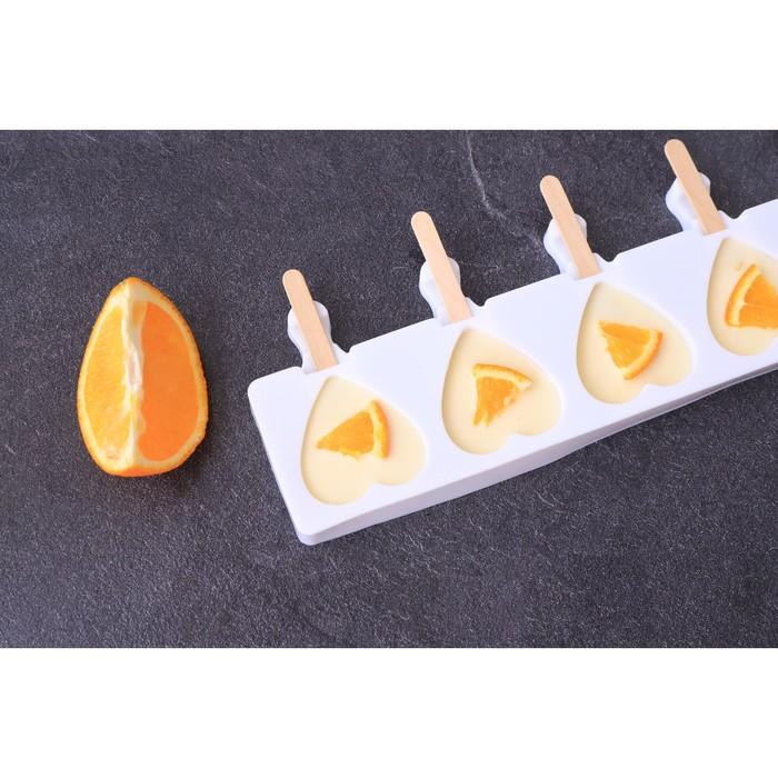 Форма для мороженого Доляна «Сердца. Макси», силикон, 49×6,5×2 см, 8 ячеек, палочки 50 шт, цвет белый Форма для мороженого Доляна «Сердца. Макси», силикон, 49×6,5×2 см, 8 ячеек, палочки 50 шт, цвет белый