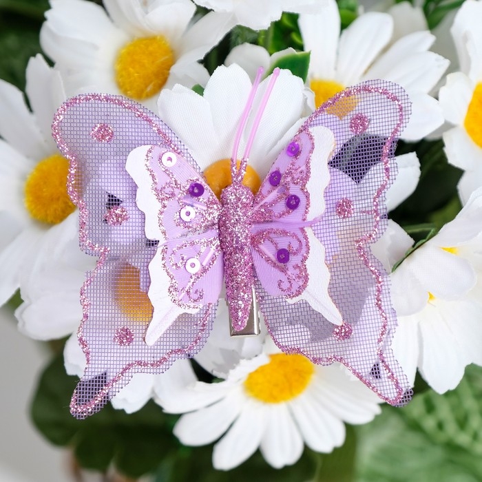 Бабочки для декора и флористики, на прищепке, пластиковые, фиолетовые, микс, 5 см и 8 см