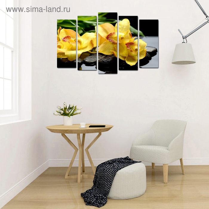 Картина модульная на подрамнике  Картина модульная на подрамнике "Жёлтые орхидеи" 125*80 см