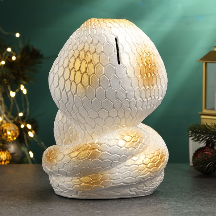 Копилка Копилка "Змея с подковой" белая-золото, 21см