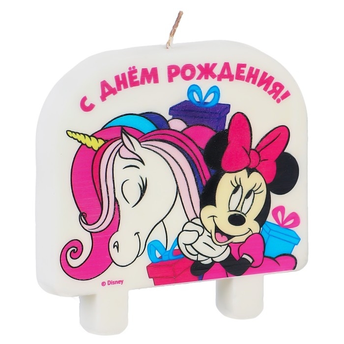 Свеча для торта Свеча для торта "С Днем Рождения!", 8 х 8 см, Минни и Единорог