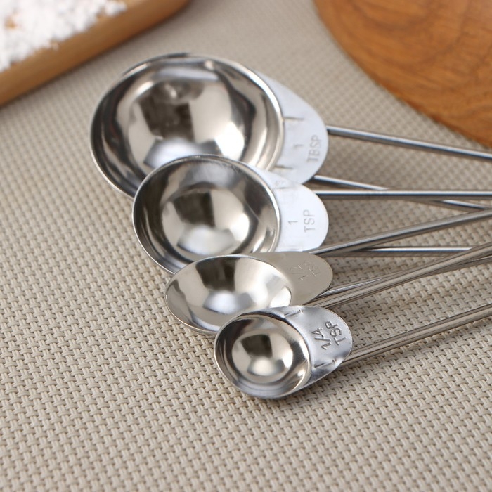 Набор мерных ложек Доляна «Металлик», 4 шт: 1,25/2,5/5/15 мл, цвет серебристый Набор мерных ложек Доляна «Металлик», 4 шт: 1,25/2,5/5/15 мл, цвет серебристый