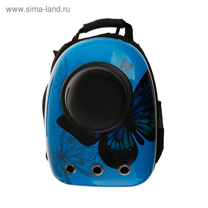 Рюкзак для переноски кошек и собак  Рюкзак для переноски кошек и собак "Бабочка", с окном, 32 х 26 х 44 см, голубой