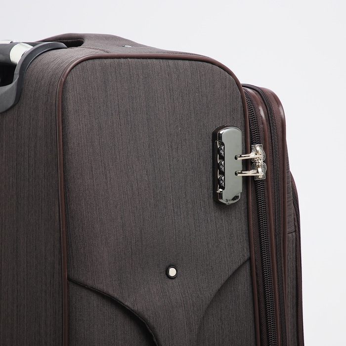 Чемодан большой 95 л (L), отдел на молнии, с расширением, кодовый замок, 4 колеса, наружный карман, цвет коричневый Чемодан большой 95 л (L), отдел на молнии, с расширением, кодовый замок, 4 колеса, наружный карман, цвет коричневый